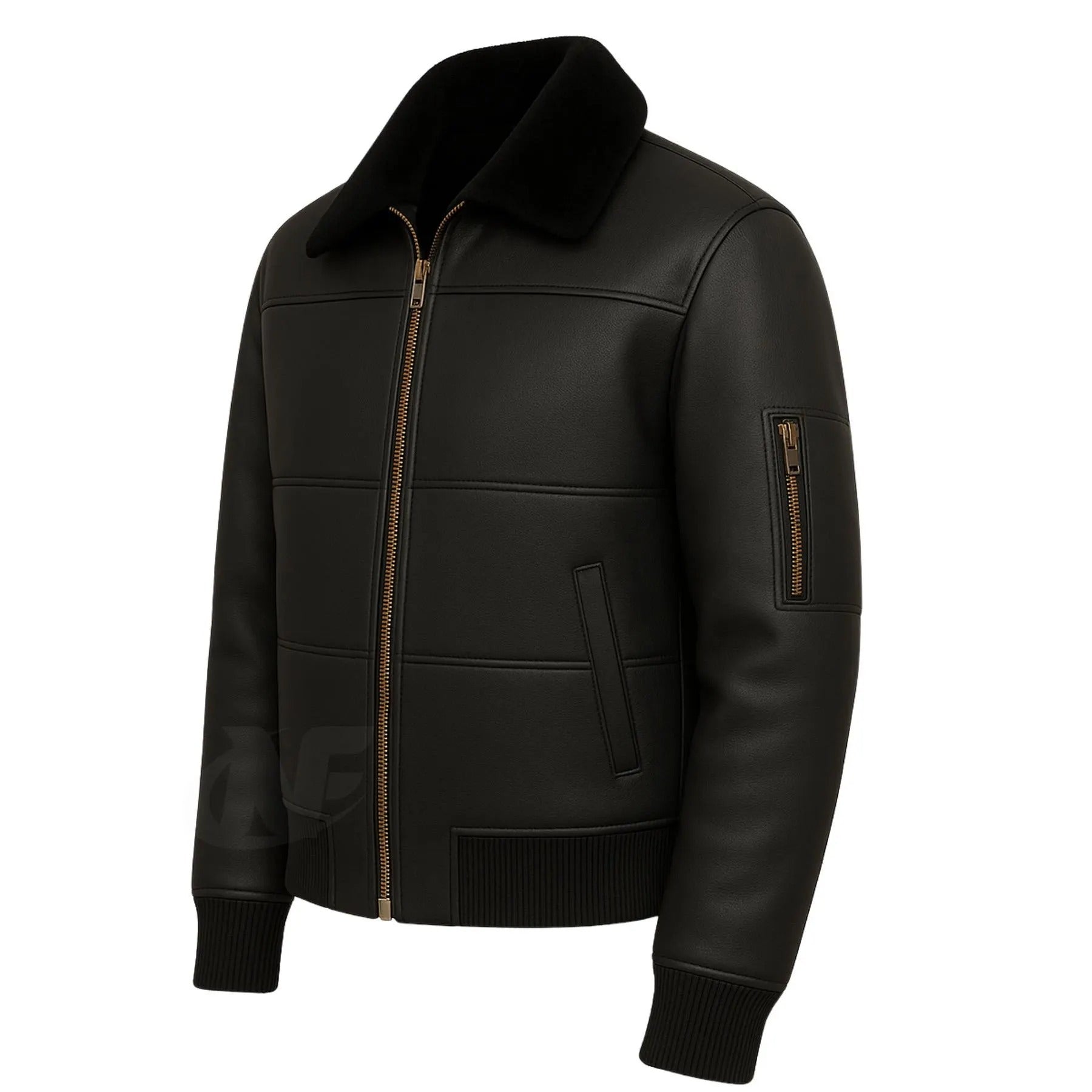 Men's Black Real Sheepskin Leather Sur Leather Jacket | Handmade Jacket with Faux fur Collar | Best Gift For Him
