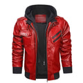 Rode & Zwarte Heren Echt Leren Capuchonjas | Echte Schapenvacht Biker Rider Bomber Motorjas, Handgemaakte Jas met Afneembare Capuchon
