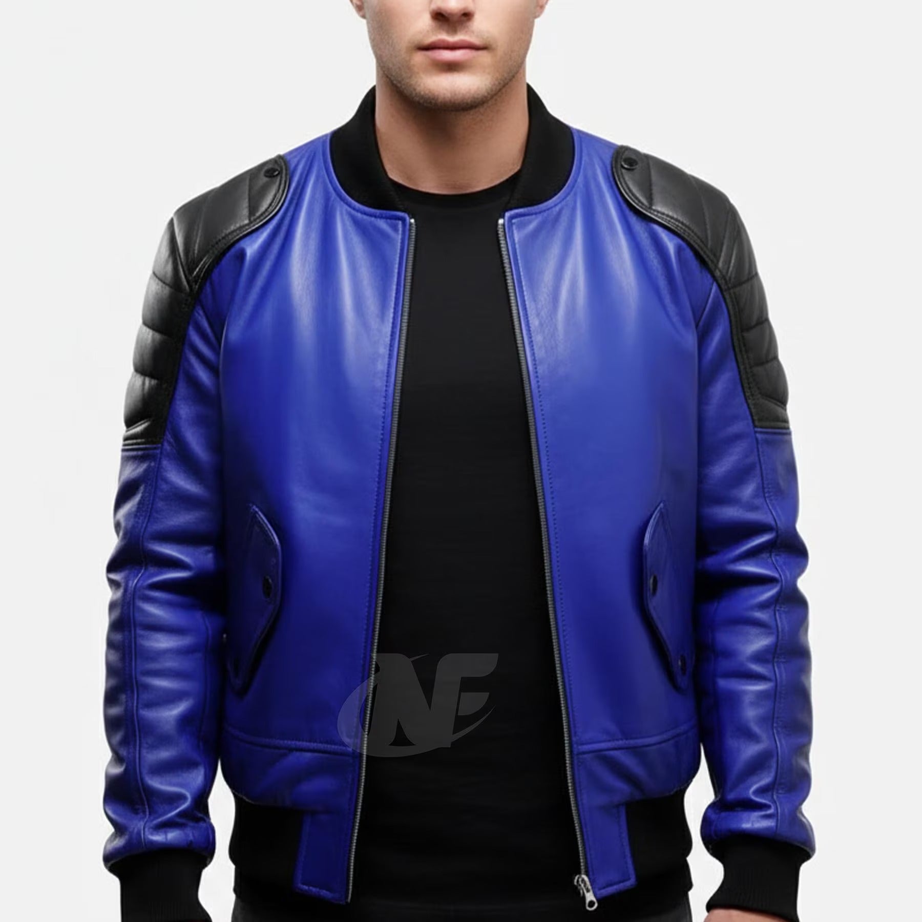 Men's BLUE Real Lambskin Leather Jacke | Handmade Letterman Style College Univerity Jacket | Western Casual Fashion Party Jacket