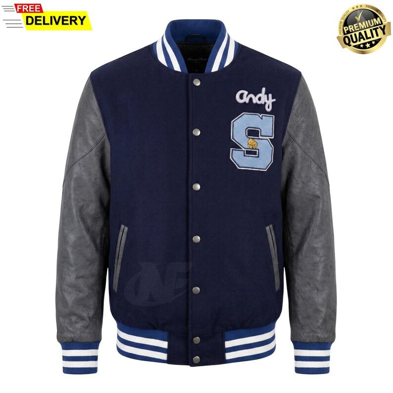 Andrew Clark Blue Varsity Jacket | Handmade Shermer High School Retro Letterman Jacket | 80's Bomber Baseball Coat | Vintage Cosplay Costume