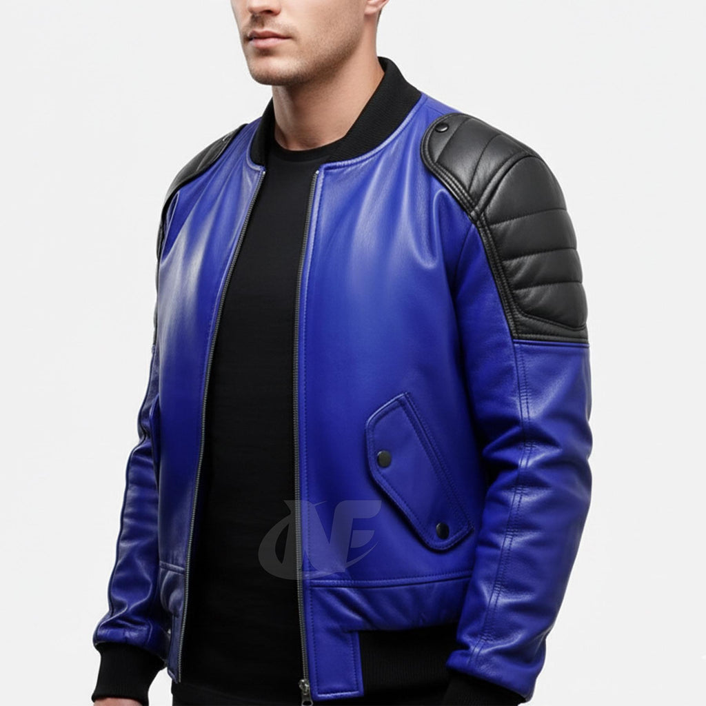 Heren BLAUW Echt Lamsleer Jack | Handgemaakte Letterman Stijl College Universiteits Jack | Western Casual Fashion Party Jack