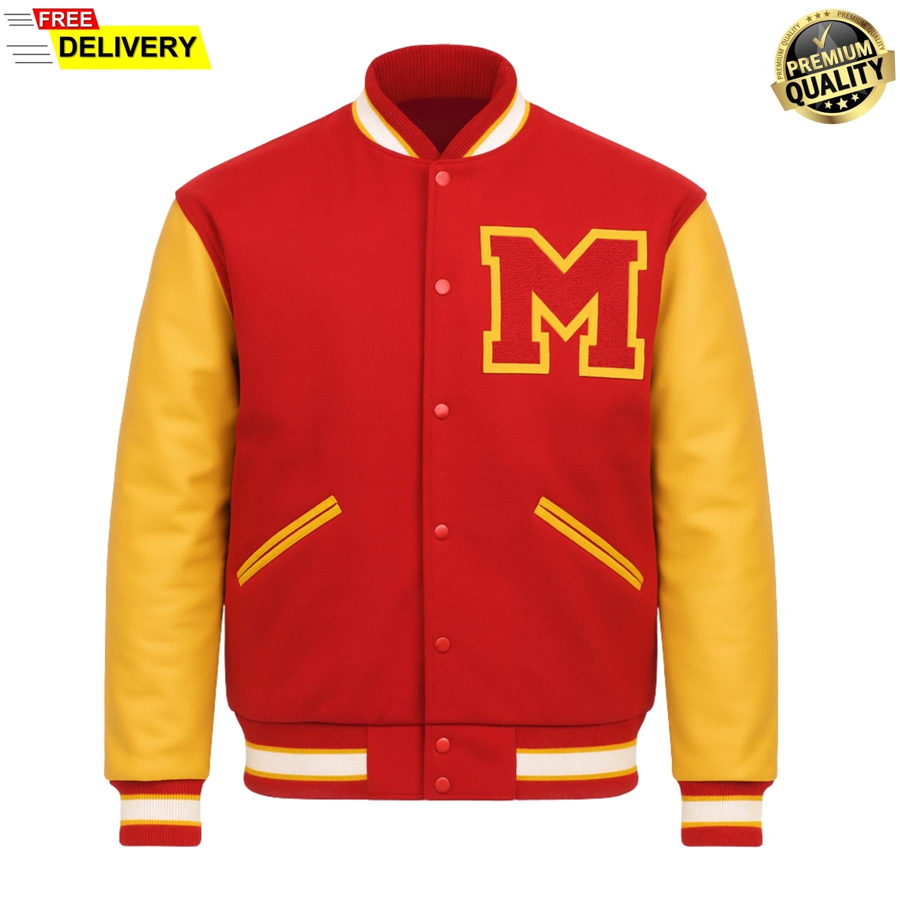 MJ Thirller Letterman Bomber Varsity Jacket | Handmade Michae Jackson Halloween Jacket | Men's Wool Body & Leather Sleeves Jacket Unisex