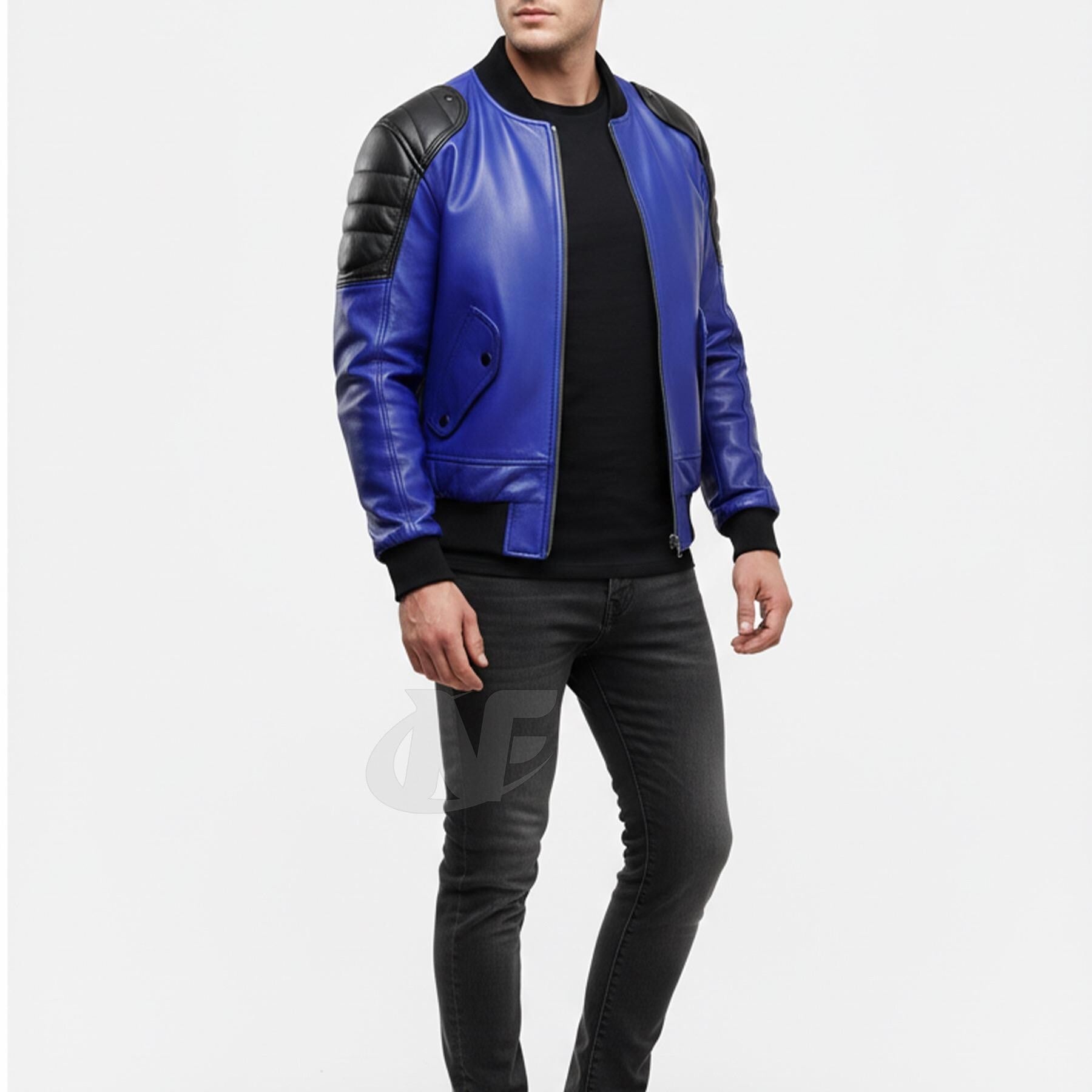 Men's BLUE Real Lambskin Leather Jacke | Handmade Letterman Style College Univerity Jacket | Western Casual Fashion Party Jacket