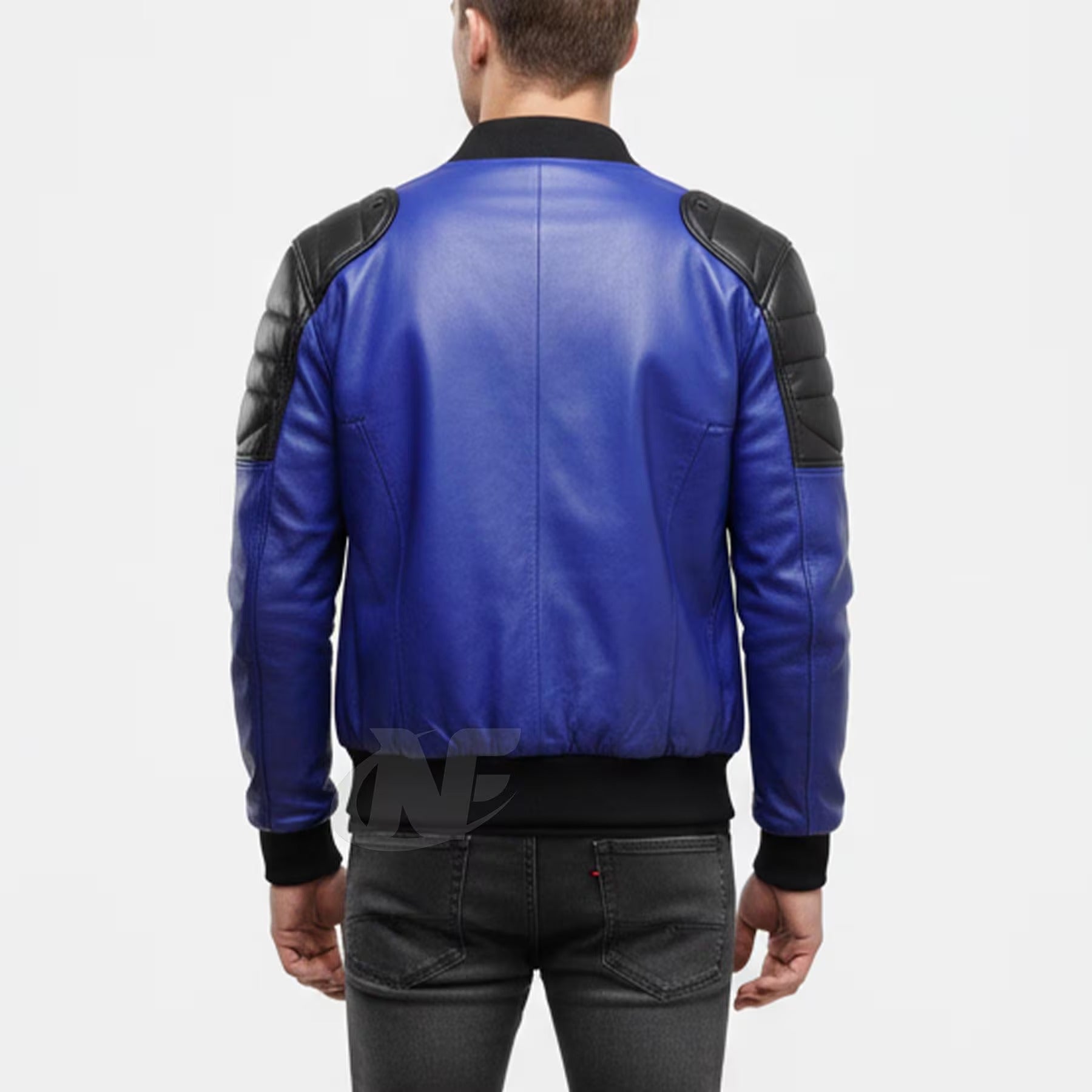 Men's BLUE Real Lambskin Leather Jacke | Handmade Letterman Style College Univerity Jacket | Western Casual Fashion Party Jacket