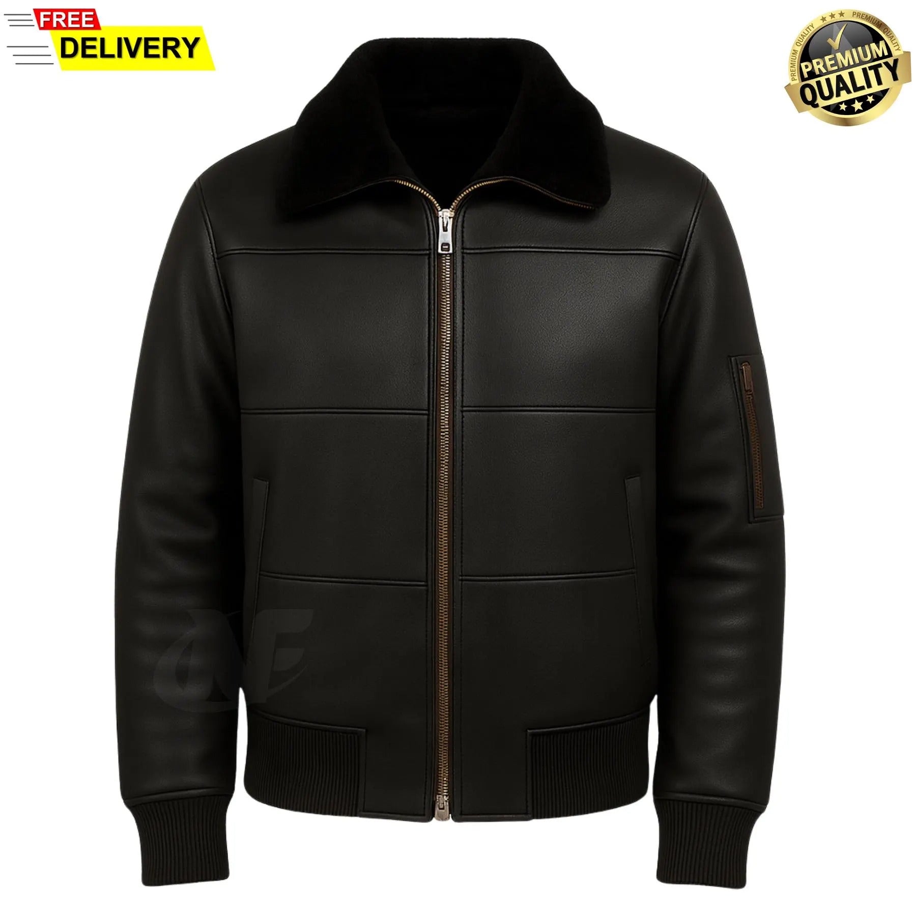 Men's Black Real Sheepskin Leather Sur Leather Jacket | Handmade Jacket with Faux fur Collar | Best Gift For Him