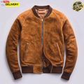 Handgemaakte Heren Bruine Suède Leren Jas | Echte Bruine Varsity Suède Leren Jas | Letterman Stijl Warme Modejas