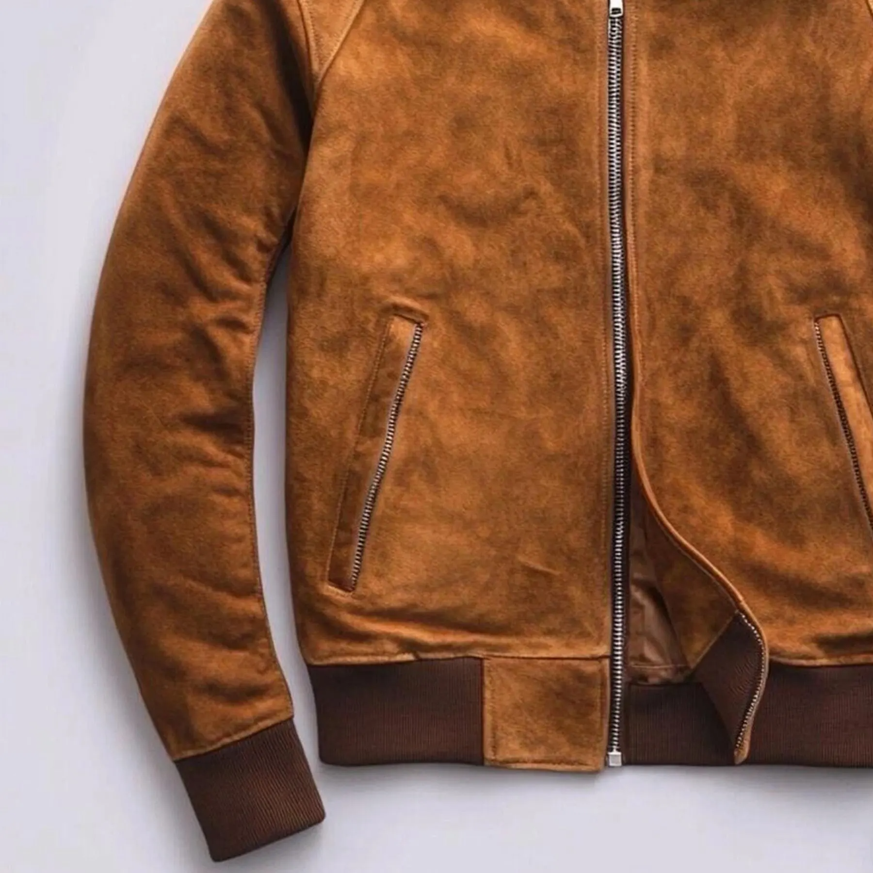 Handmade Men Brown Suede Leather Jacket | Genuine Brown Varsity Suede Leather Jacket | Letterman Style Warm Fashion Jacket