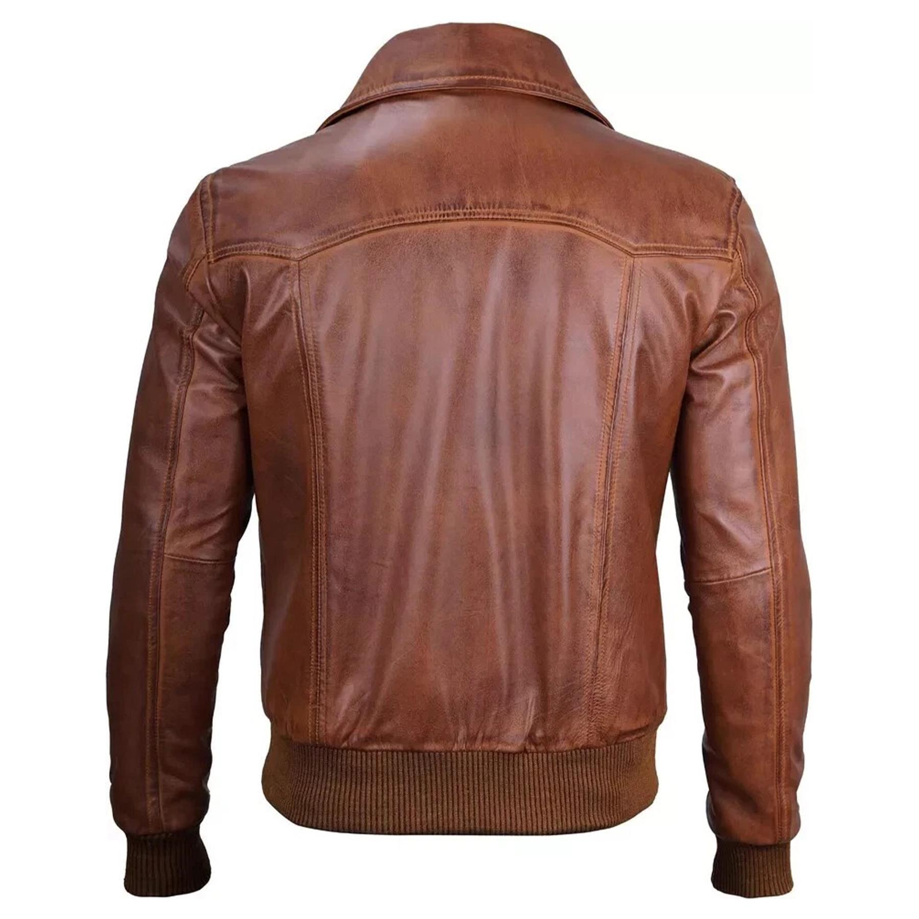 Men's Brown Lambskin Leather Biker Jacket, Zip-Up Bomber Style