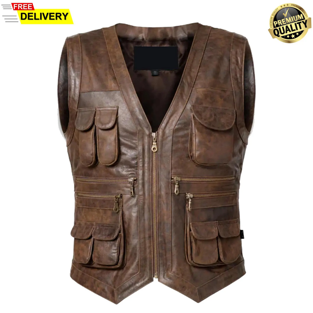 Men's Brown Leather Vest | Handmade Biker, Cafe Racer Style