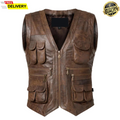 Men's Brown Leather Vest | Handmade Biker, Cafe Racer Style