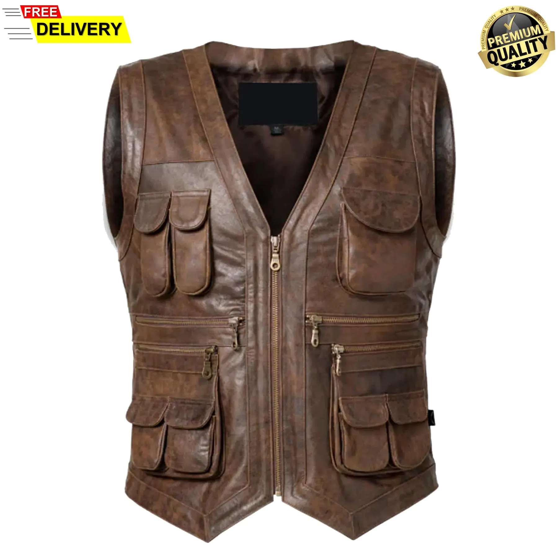 Men's Brown Leather Vest | Handmade Biker, Cafe Racer Style