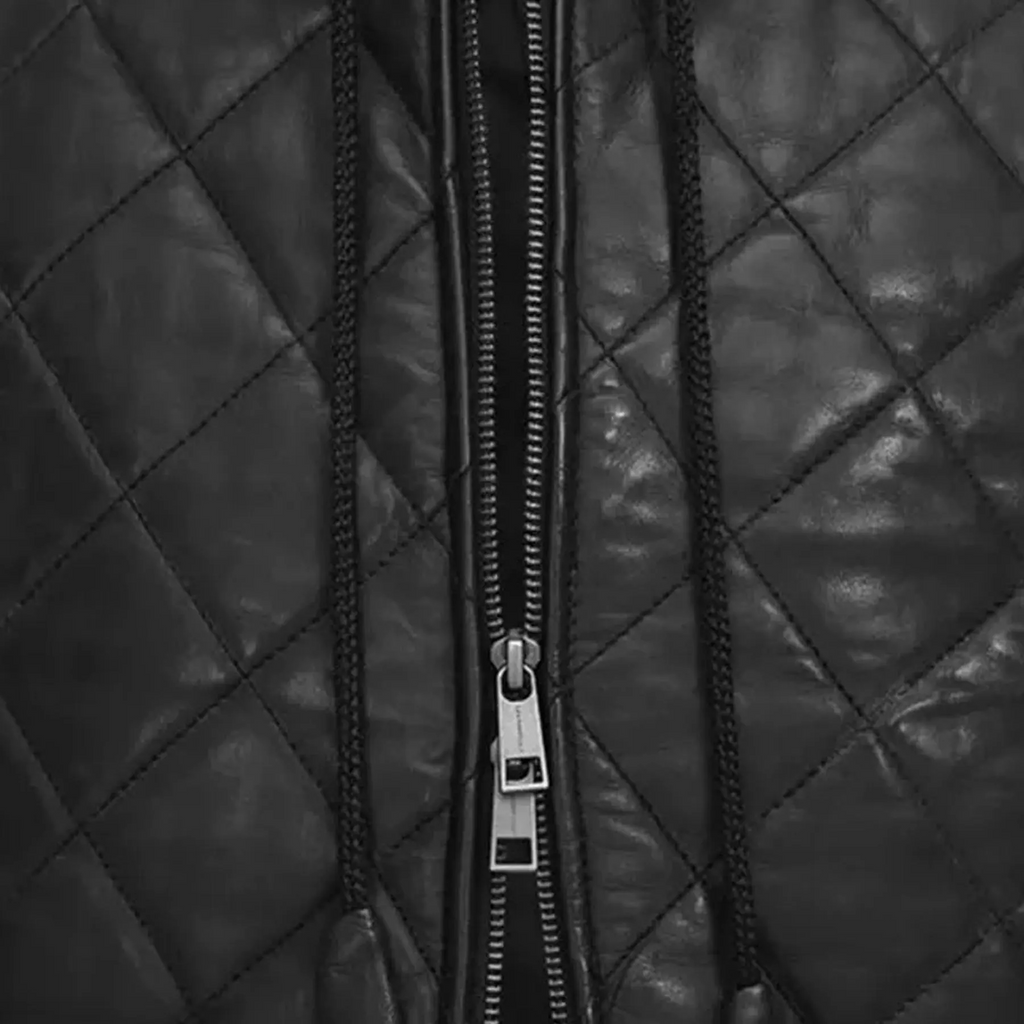 Men's Black Real Leather Puffer Vest | Hooded Biker Sleeveless Jacket