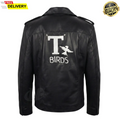 Handmade Danny Zuko Inspired Black Leather Biker Jacket | T-Birds 50s Greaser Retro Motorcycle Coat | Men's Costume