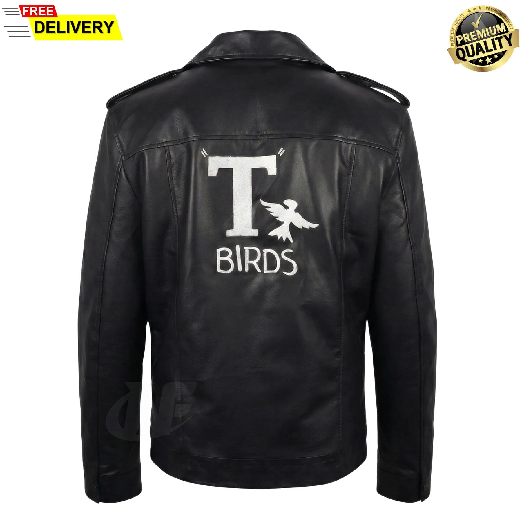 Handmade Danny Zuko Inspired Black Leather Biker Jacket | T-Birds 50s Greaser Retro Motorcycle Coat | Men's Costume