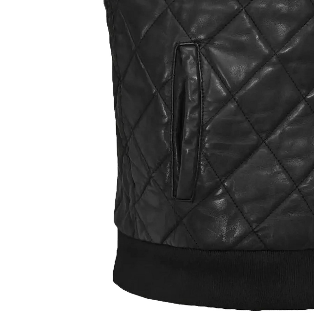 Men's Black Real Leather Puffer Vest | Hooded Biker Sleeveless Jacket