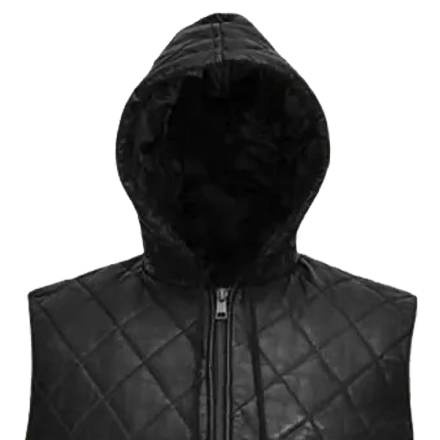 Men's Black Real Leather Puffer Vest | Hooded Biker Sleeveless Jacket