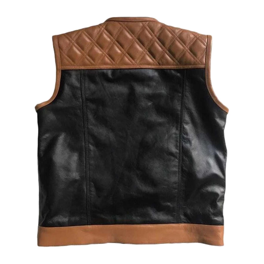 Gewatteerd Leren Herenvest | Handgemaakt Bruin & Zwart Biker Vest
