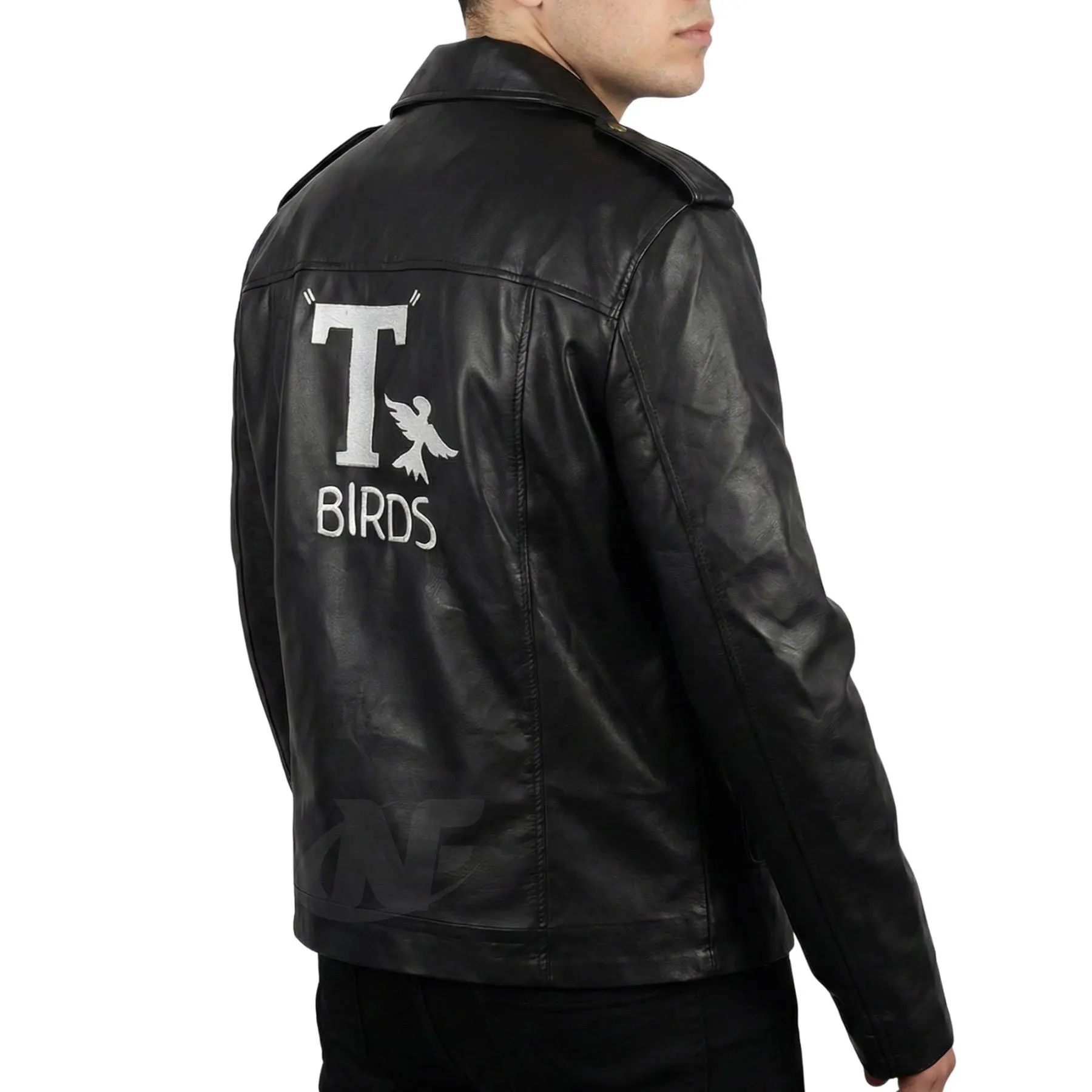Handmade Danny Zuko Inspired Black Leather Biker Jacket | T-Birds 50s Greaser Retro Motorcycle Coat | Men's Costume