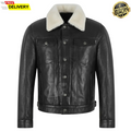 Black Faux fur Collar Leather Jacket | 100% Real Sheepskin Biker Rider Bomber Motorcycle Jacket, Handmade Classic Jacket