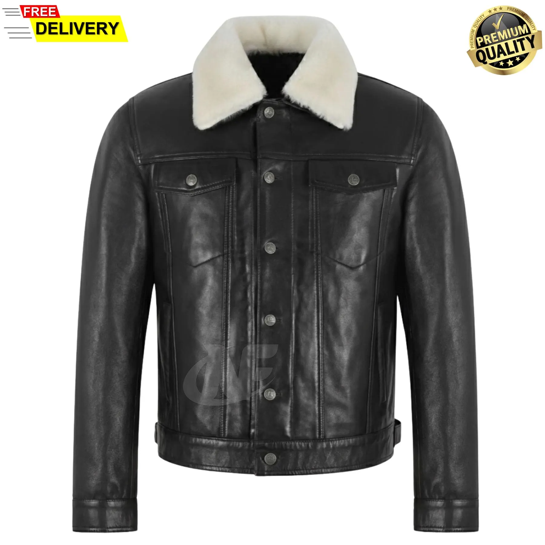Black Faux fur Collar Leather Jacket | 100% Real Sheepskin Biker Rider Bomber Motorcycle Jacket, Handmade Classic Jacket