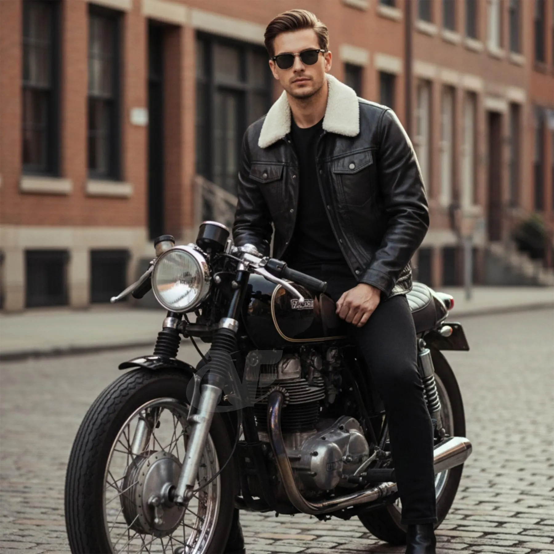 Black Faux fur Collar Leather Jacket | 100% Real Sheepskin Biker Rider Bomber Motorcycle Jacket, Handmade Classic Jacket