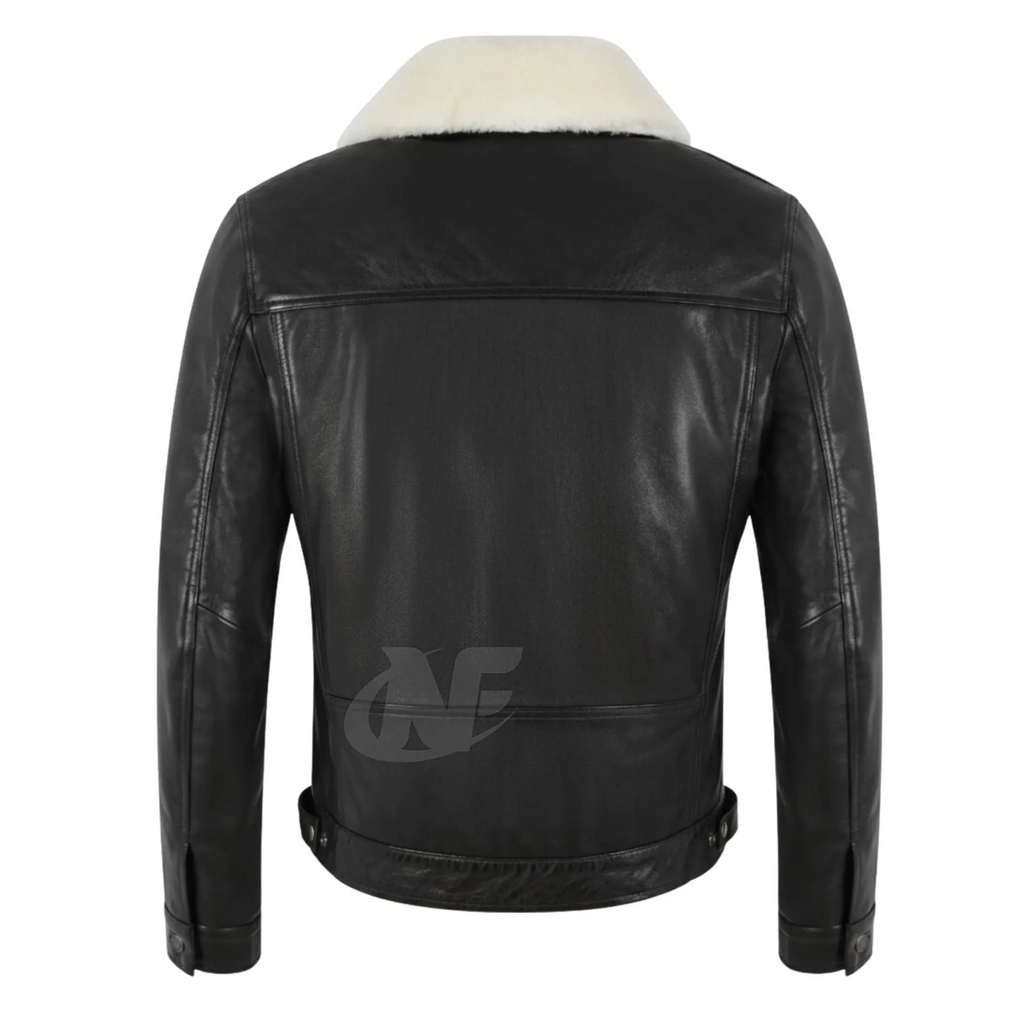 Black Faux fur Collar Leather Jacket | 100% Real Sheepskin Biker Rider Bomber Motorcycle Jacket, Handmade Classic Jacket