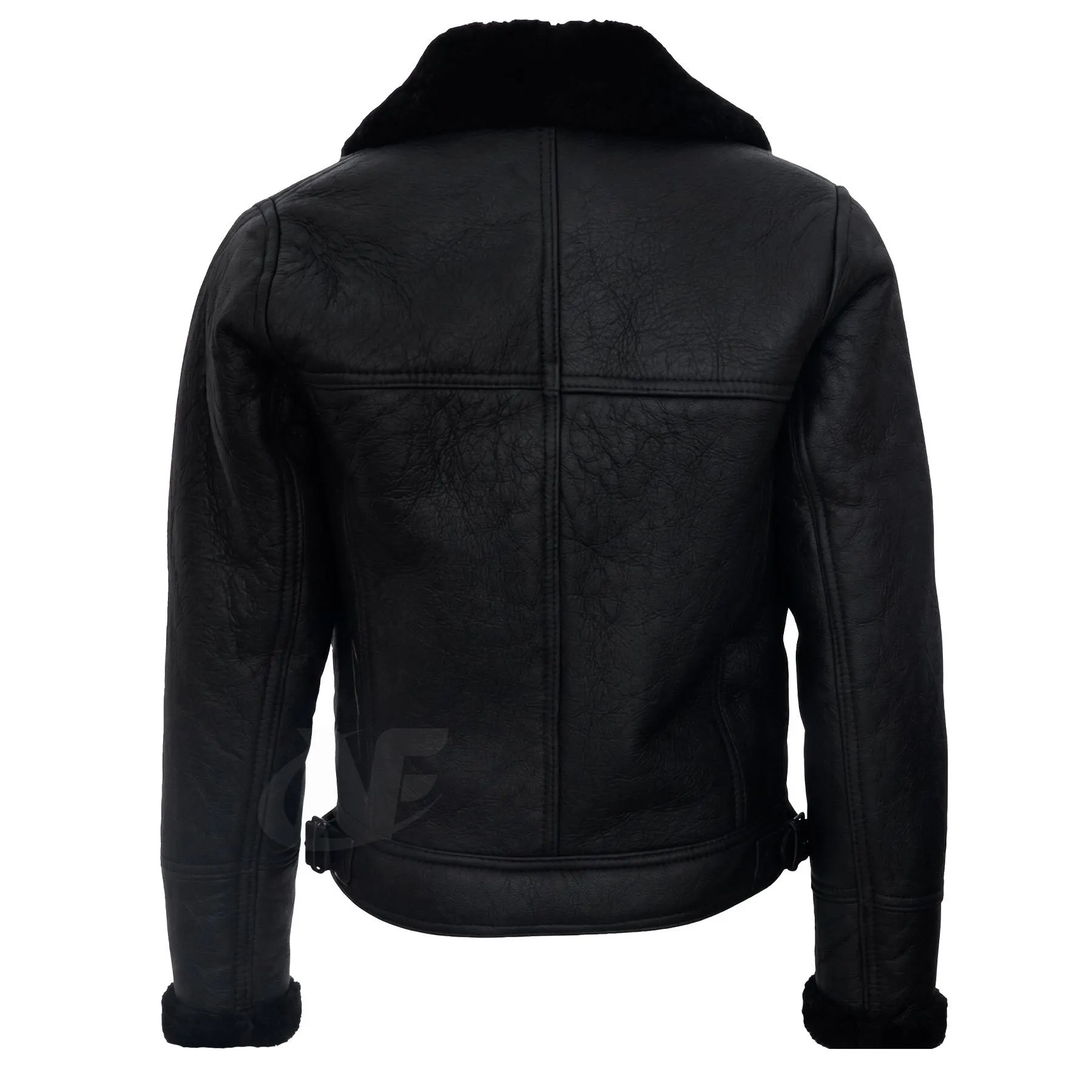 Mens Black Leather Aviator Jacket | Flight Jacket with Faux Fur Shearling | Vintage Style Winter Coat | B3 WWII Bomber Motorcycle Jacket