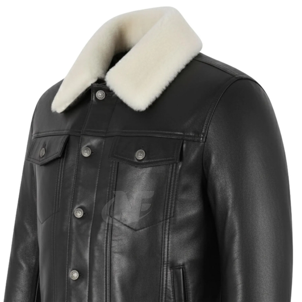 Black Faux fur Collar Leather Jacket | 100% Real Sheepskin Biker Rider Bomber Motorcycle Jacket, Handmade Classic Jacket