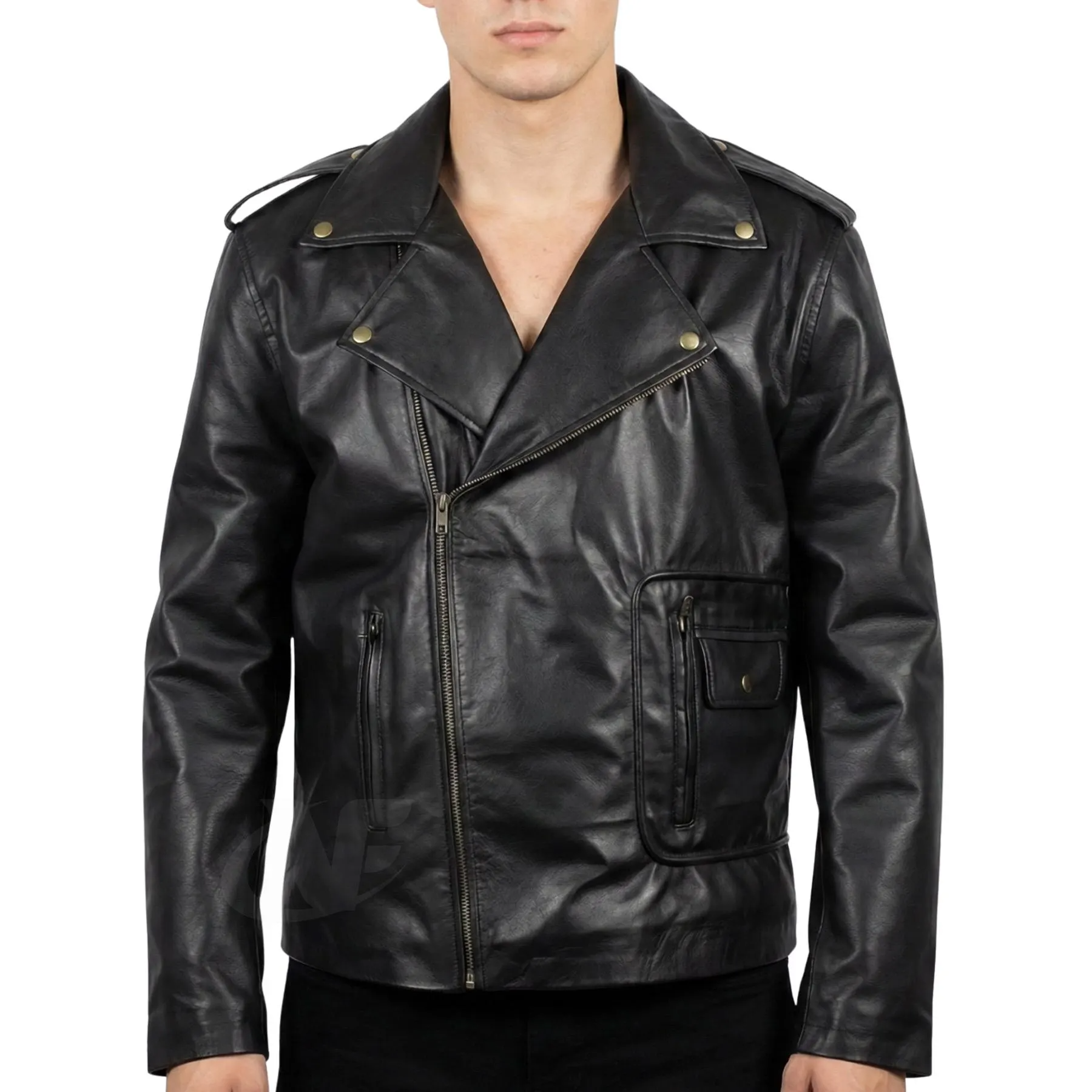 Handmade Danny Zuko Inspired Black Leather Biker Jacket | T-Birds 50s Greaser Retro Motorcycle Coat | Men's Costume