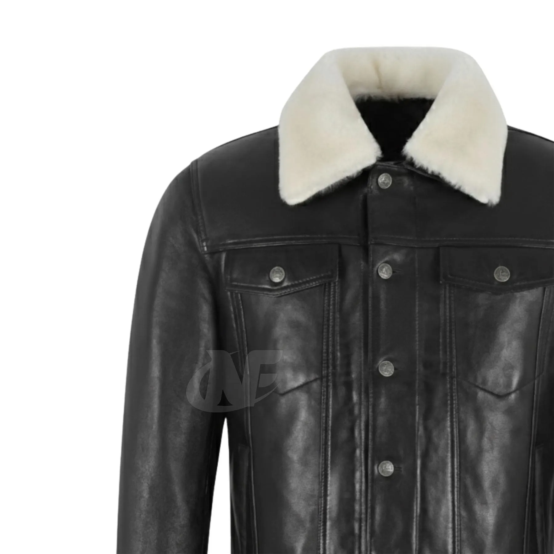 Black Faux fur Collar Leather Jacket | 100% Real Sheepskin Biker Rider Bomber Motorcycle Jacket, Handmade Classic Jacket