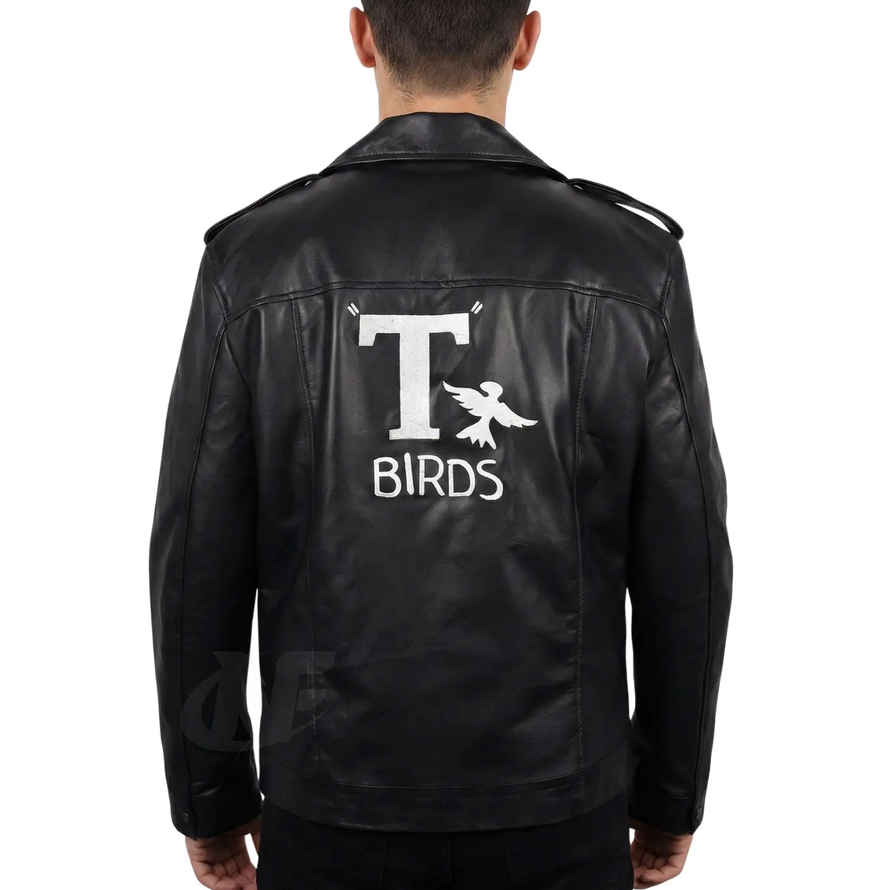Handmade Danny Zuko Inspired Black Leather Biker Jacket | T-Birds 50s Greaser Retro Motorcycle Coat | Men's Costume