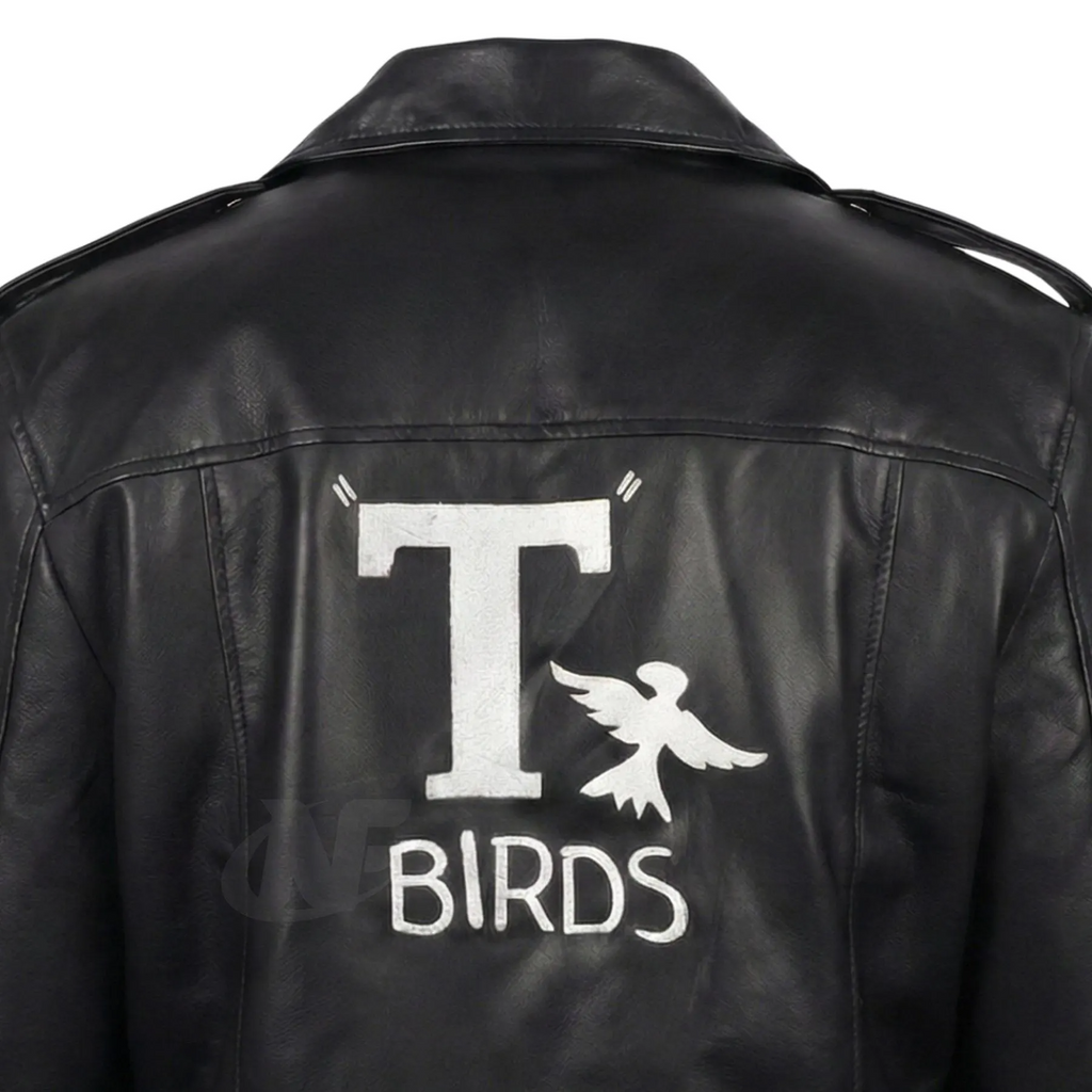 Handmade Danny Zuko Inspired Black Leather Biker Jacket | T-Birds 50s Greaser Retro Motorcycle Coat | Men's Costume